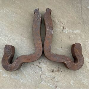 Vintage Antique Railroad Track Hook Wrought Iron Fasteners Set of 2